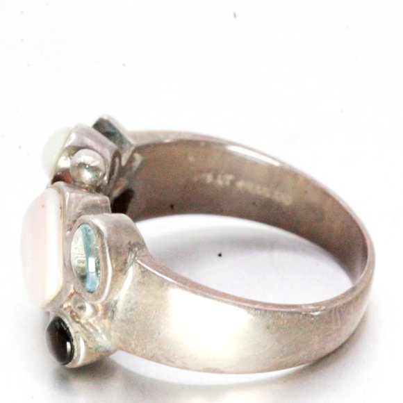 Sterling Silver MOP Lapis Peridot Amethyst Garnet Ring - Picture 4 of 5
